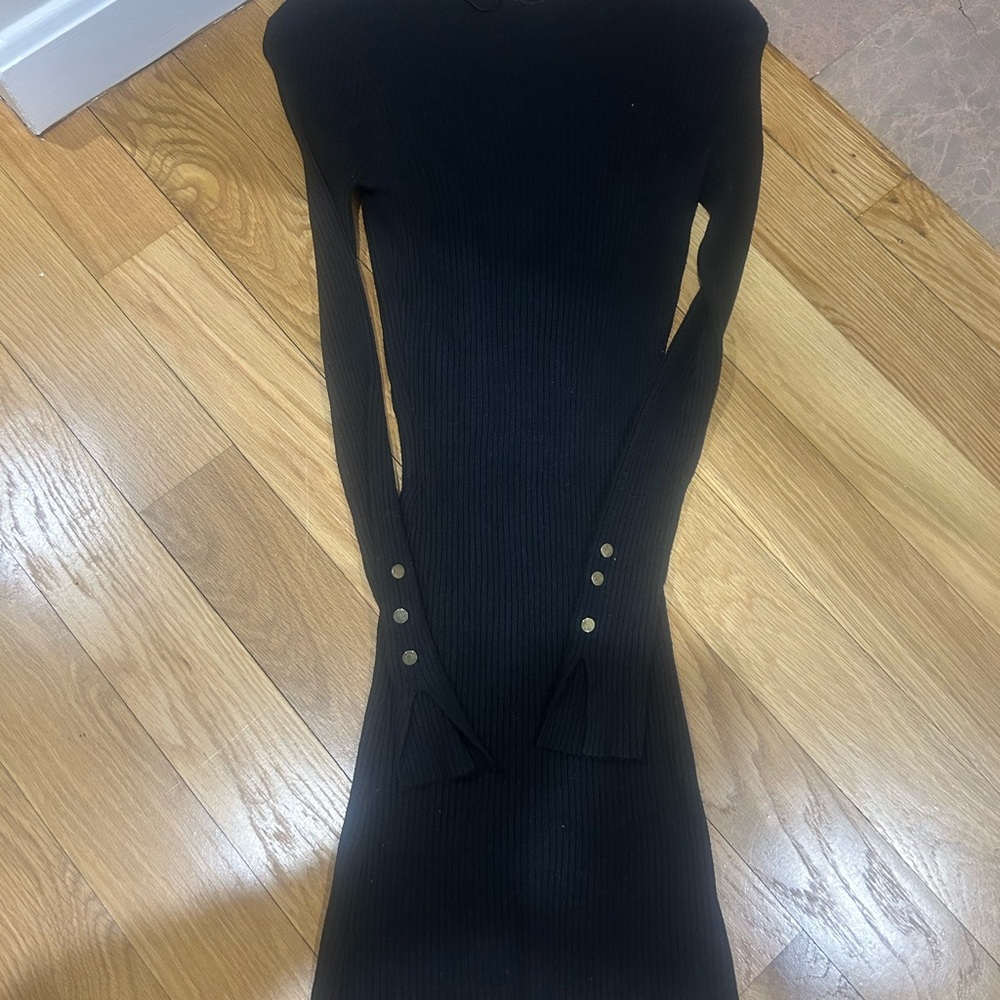 Atmosphere Black Long Sleeve Dress with Button Accents